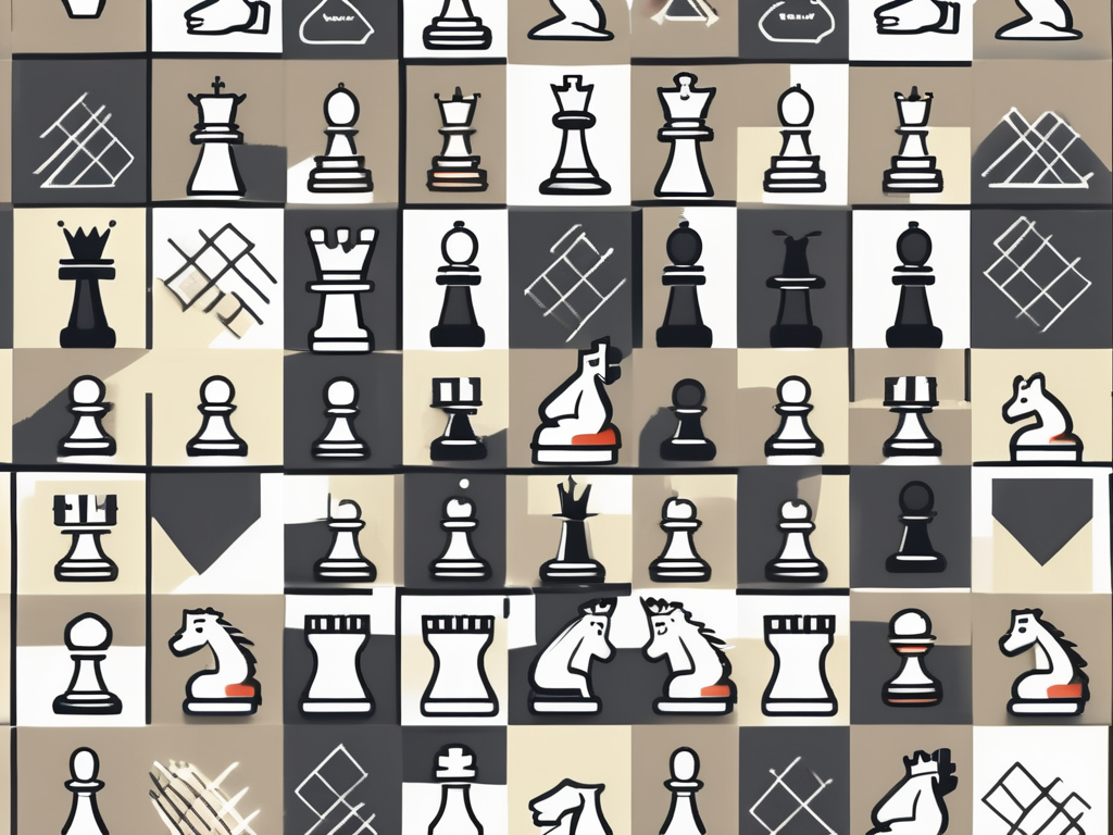 A chessboard with various financial icons like dollar signs